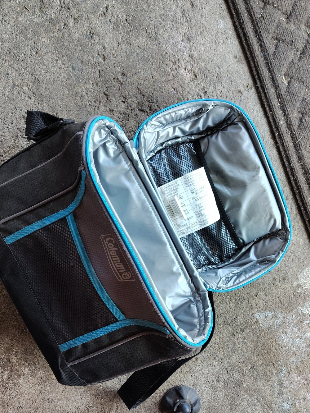 Coleman Black and Teal Travel Lunch Bag Insulated Zip Closure